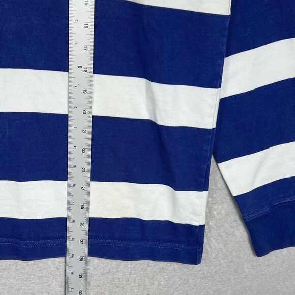 Polo Ralph Lauren Rugby Shirt Men's Medium White/ Blue Striped Long Sleeve RARE - Picture 6 of 12